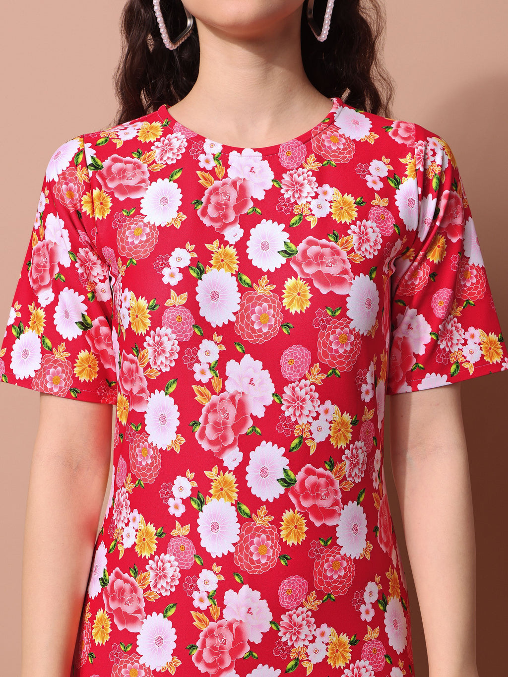 Red Bodycon Floral Printed Dress