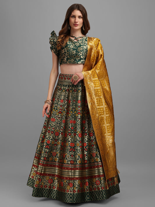 Women Green Self Design Lehenga