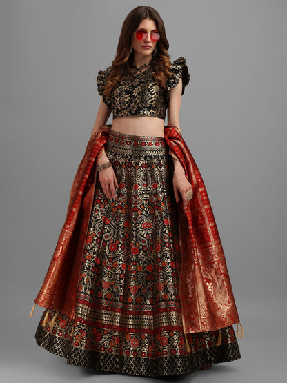 Women Black Self Design Lehenga