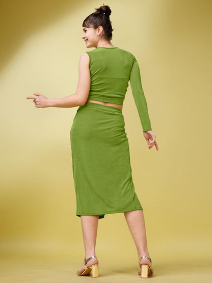 Women Olive Bodycon Ruched Co-ords