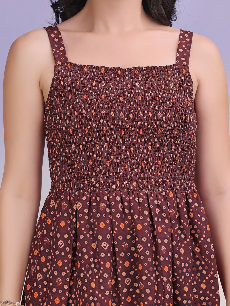 Women's Brown Mini Sleeveless Square Dress