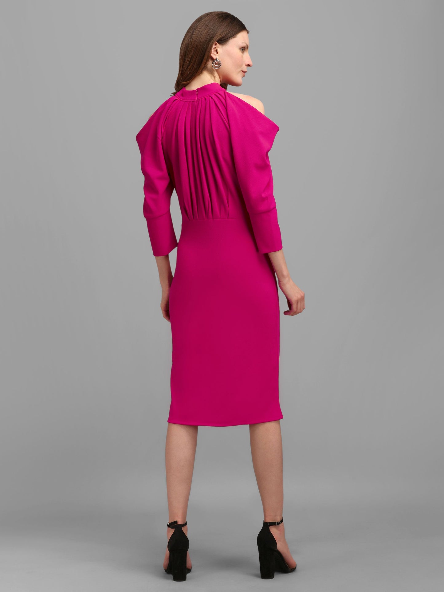 Draped Sleeve Pink Bodycon Dress