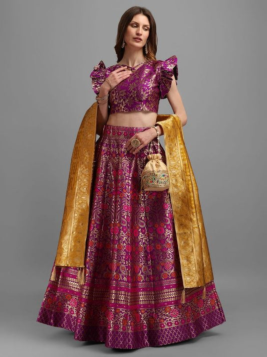 Women Purple Self Design Lehenga