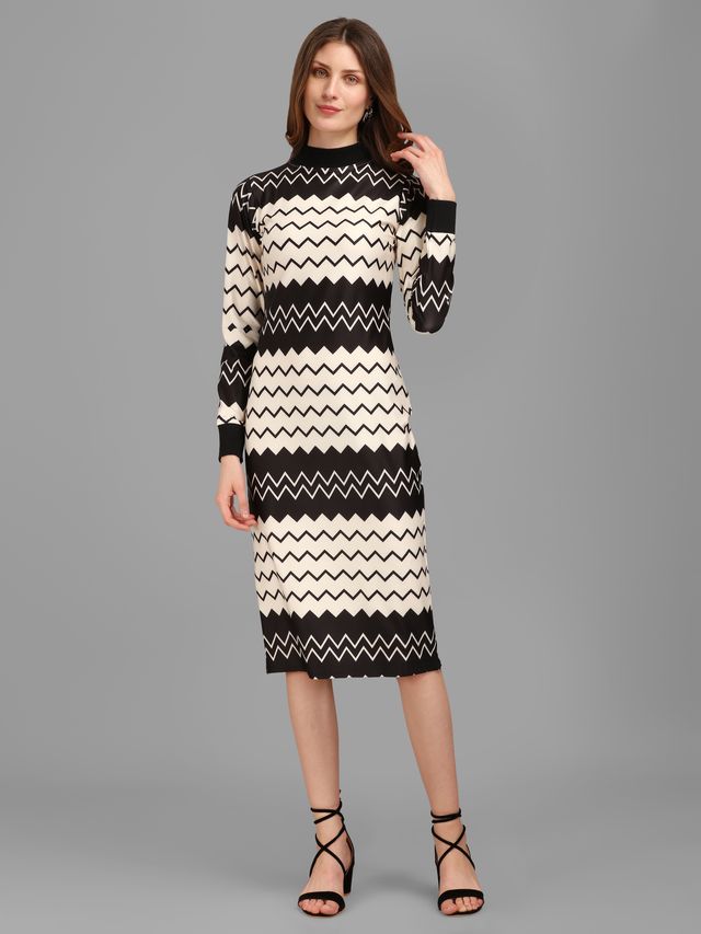 Women Beige and Black Bodycon Dress