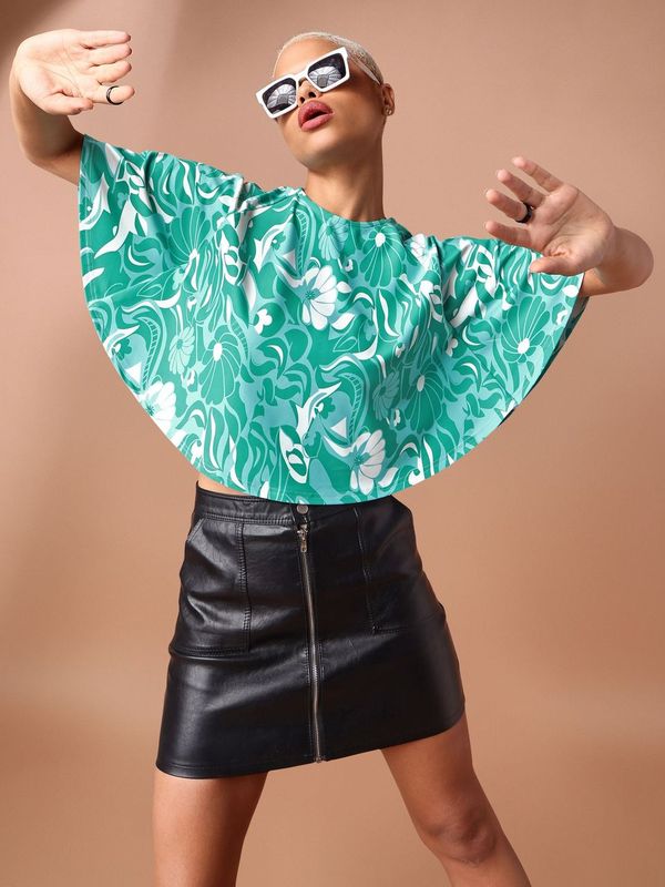Green Round Neck Crop Top For Women
