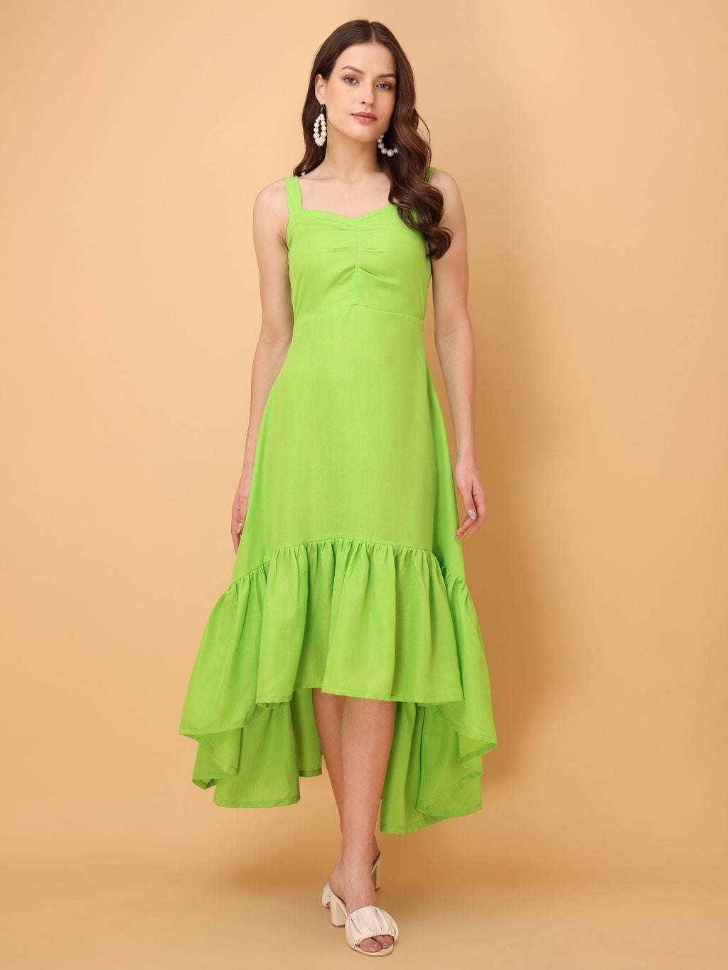 Women Ruffle/Fit & Flare Midi Green Dress