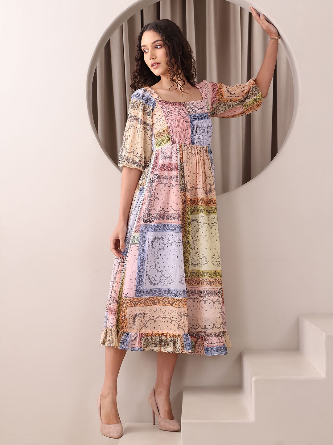 Obshivka  Printed Fit and Flare Dress