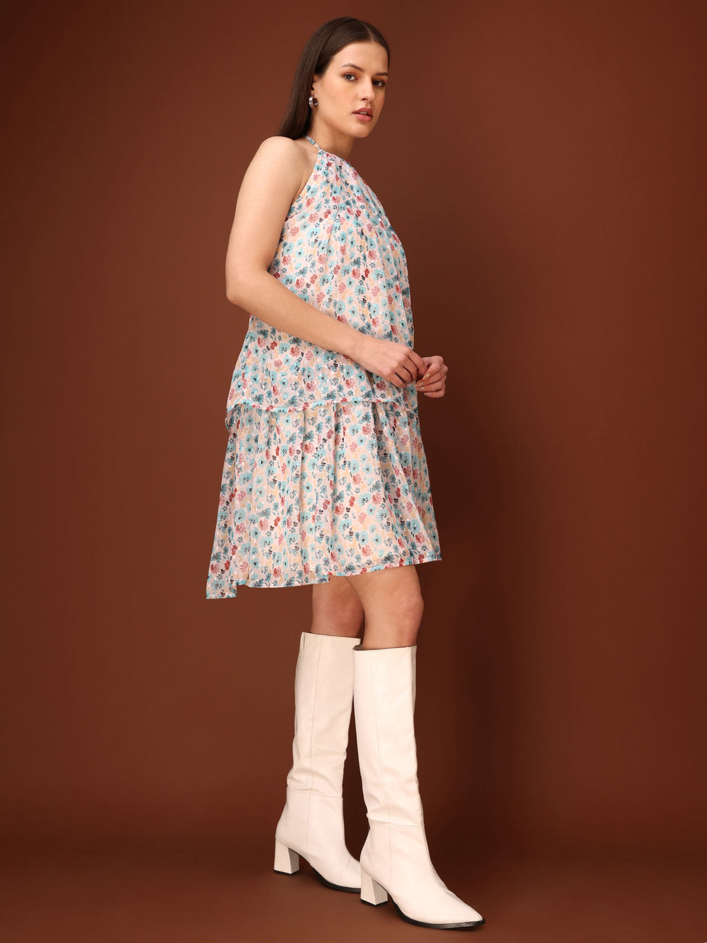 Women Hlater Neck Sleeveless Multi Dress