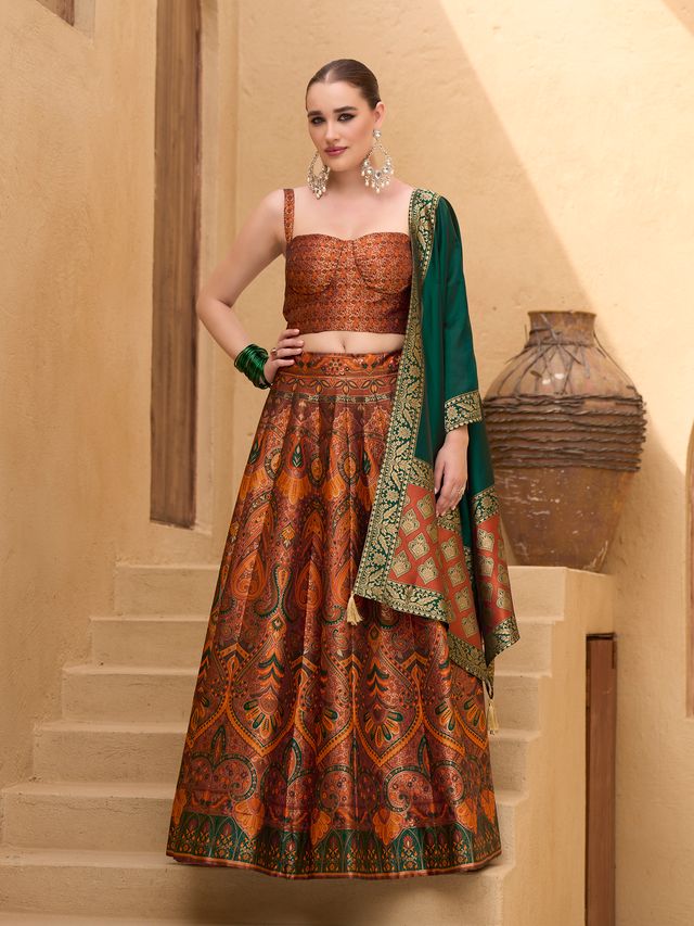 Women's Rust Kanjiwaram Lehengas
