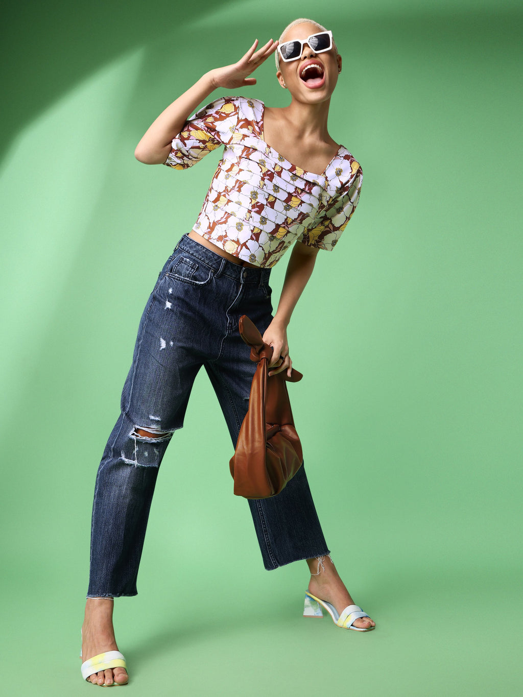 Brown Square Neck Crop Top For Women