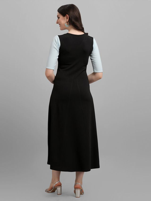 Women Sky Blue & Black Fit & Flare dress