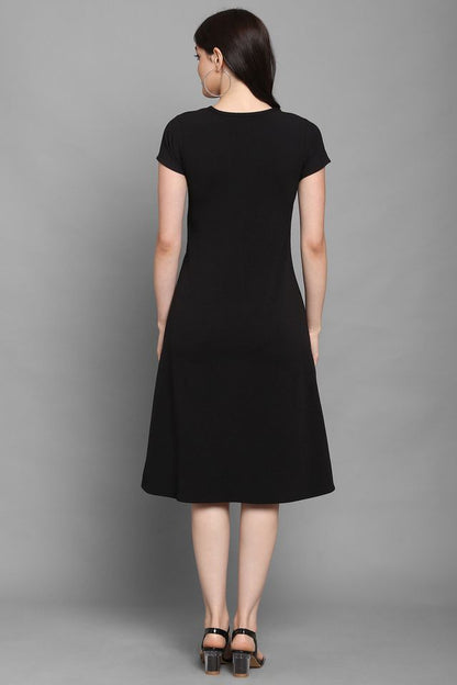 Women Peach & Black A Line dress