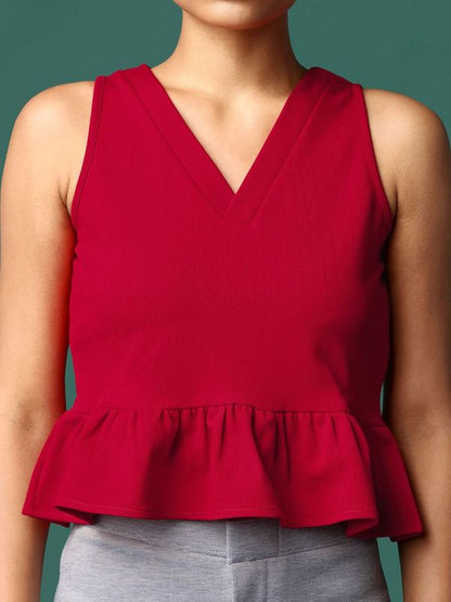 Women Red Peplume Top