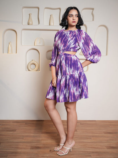 Women Purple Flared Boat Neck Dress