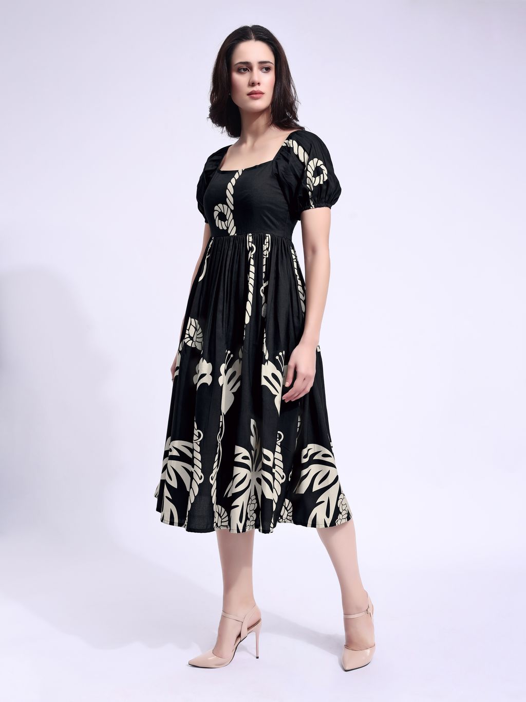 Women's Black Midi Short Sleeve Dress