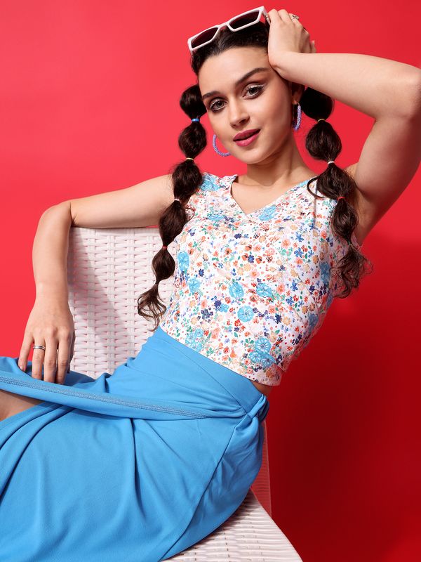 Sky Blue Tie-Up Top For Women