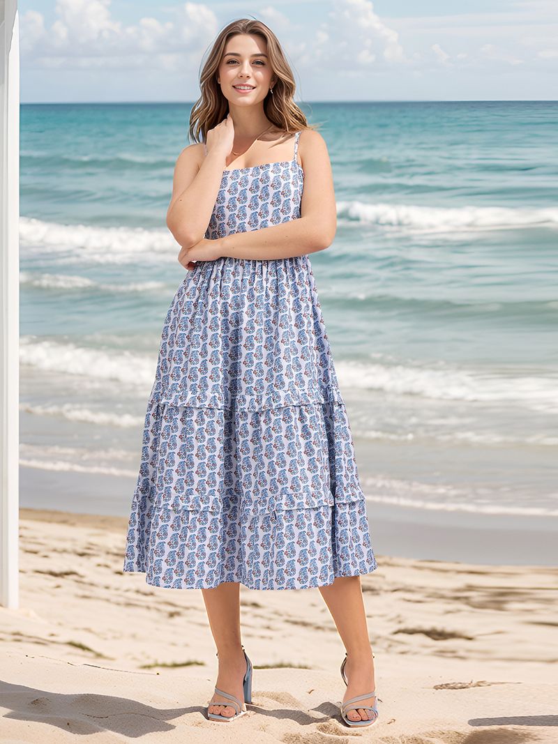Women's Printed Flare Maxi Blue Dress
