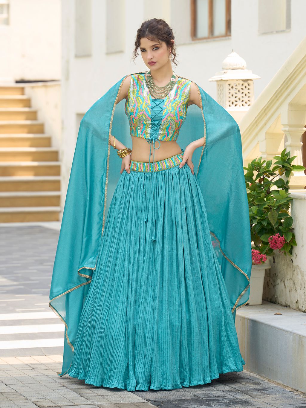 Women Sky Silk Crape Lehengas