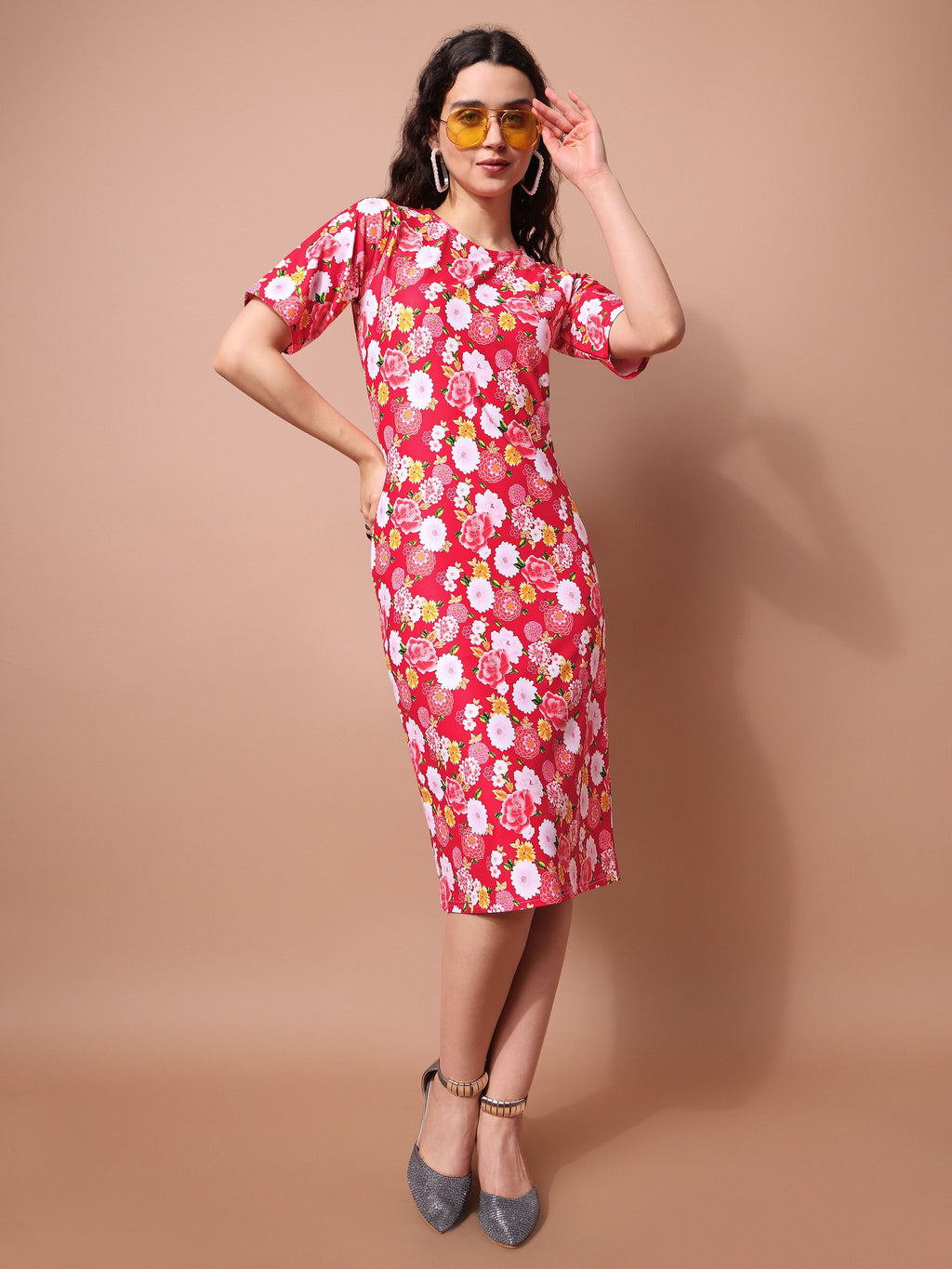 Red Bodycon Floral Printed Dress