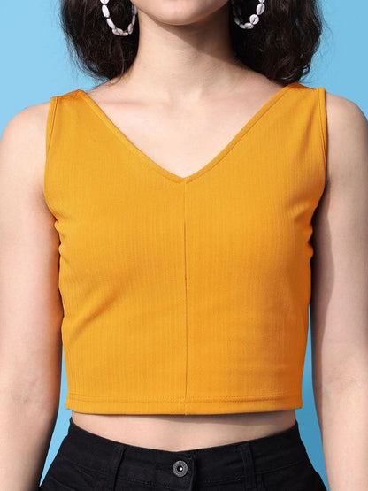 Women Yellow Wide V Neck Tank Top