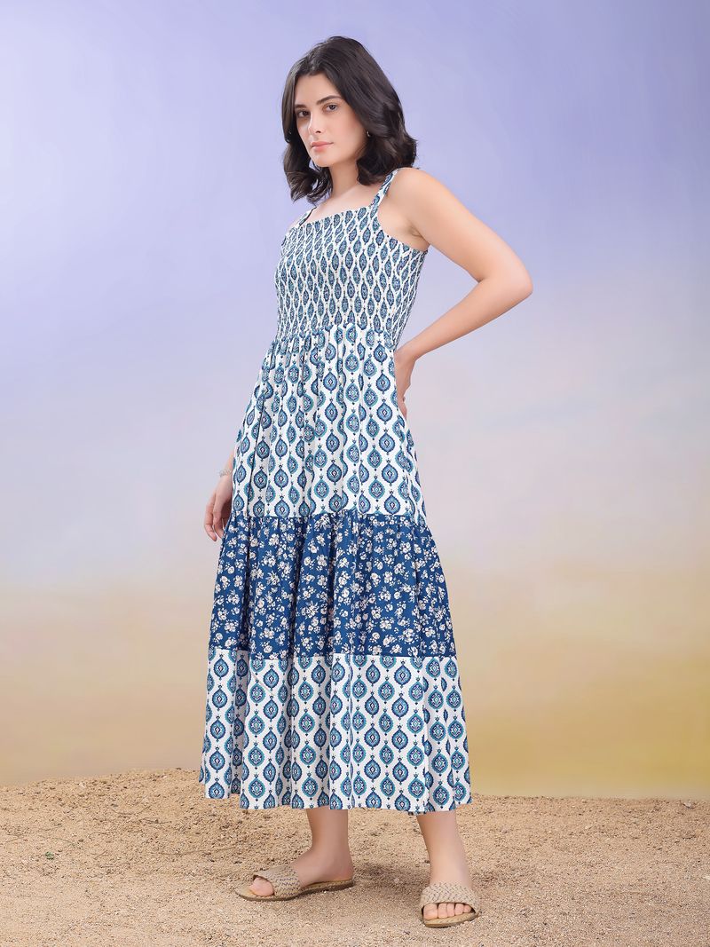 Women's Blue Mini Sleeveless Square Dress