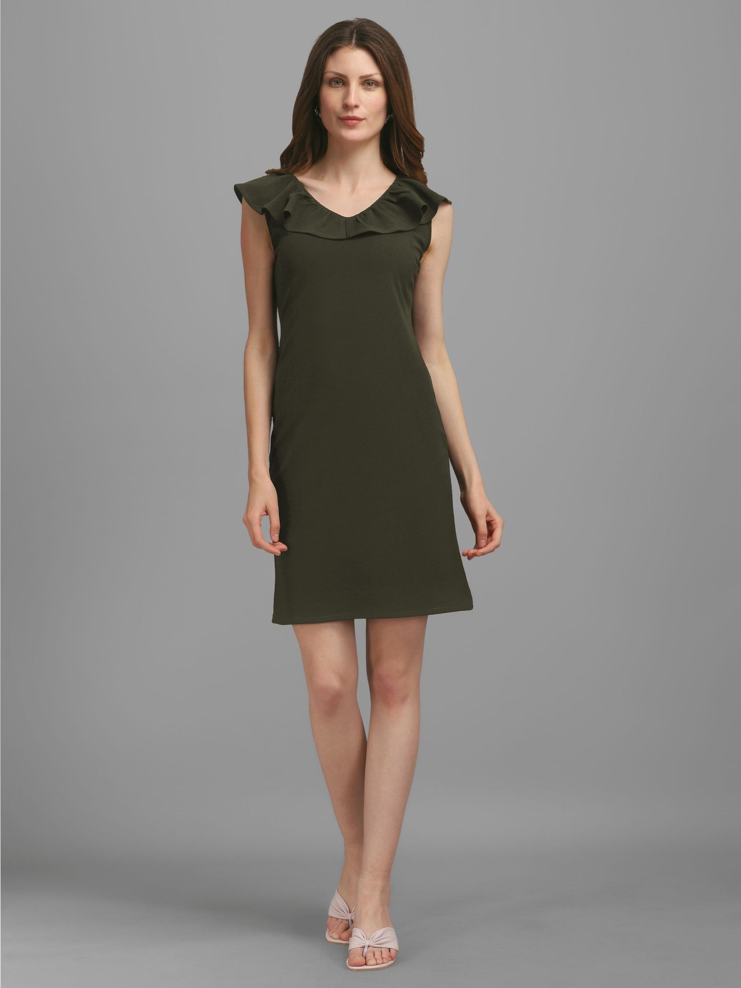 Dark-Olive V-neck Bodycon Dress