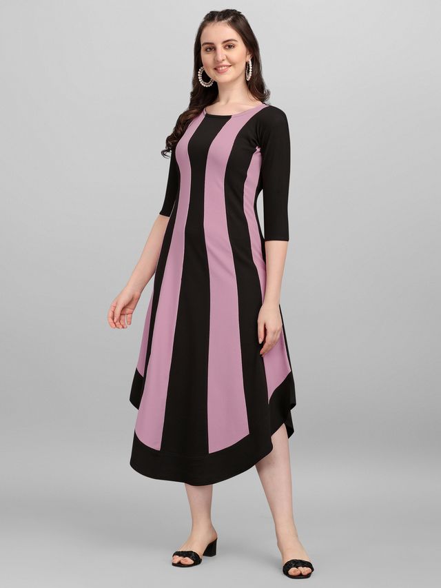 Women Light Violet & Black Fit & Flare dress