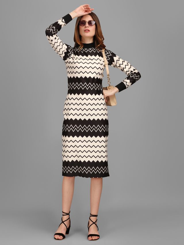 Women Beige and Black Bodycon Dress