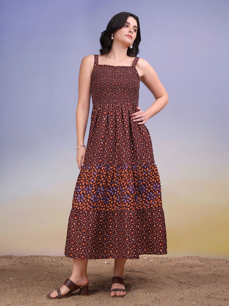 Women's Brown Mini Sleeveless Square Dress