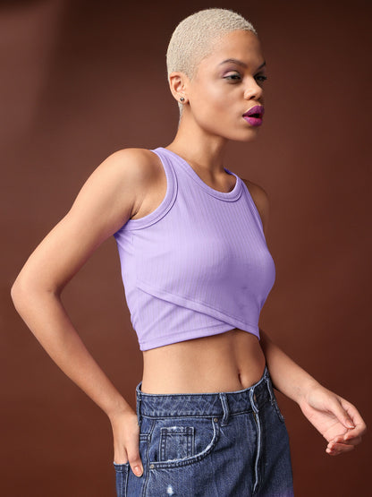 Women Violet Round Neck Tank Top