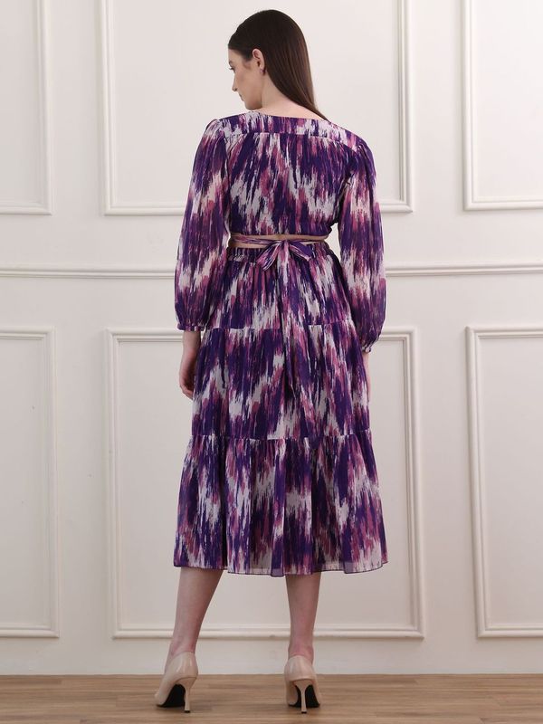 Women's Purple Stylish Puff Sleeve Top & Skirt Sets