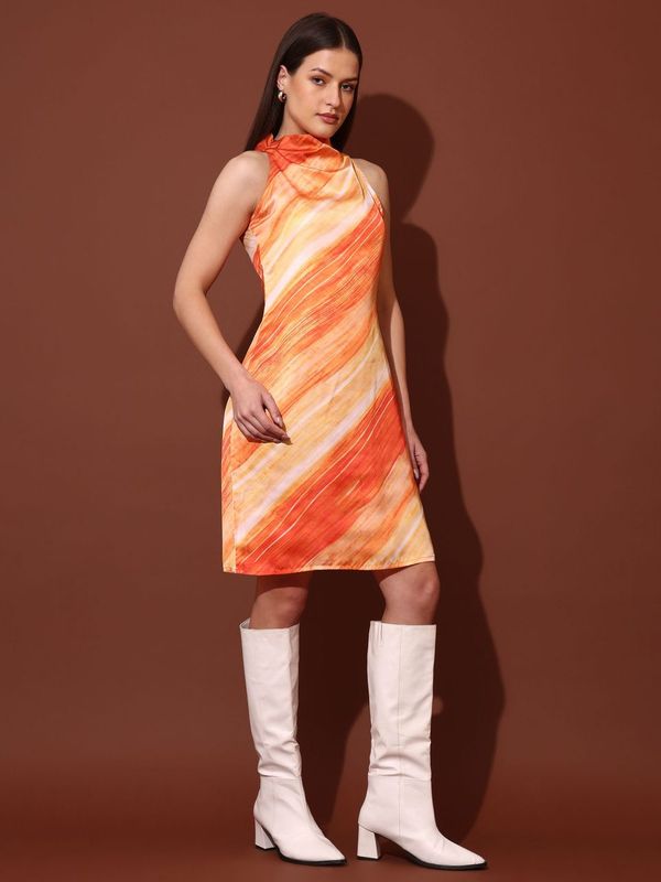 Women Orange Party A-line satin Dress