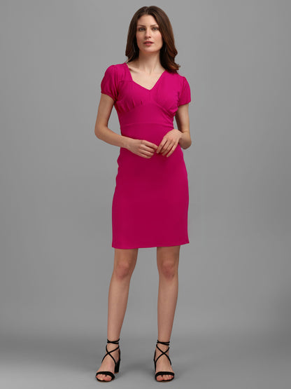 Asymmetrical Neck Pink Bodycon Dress