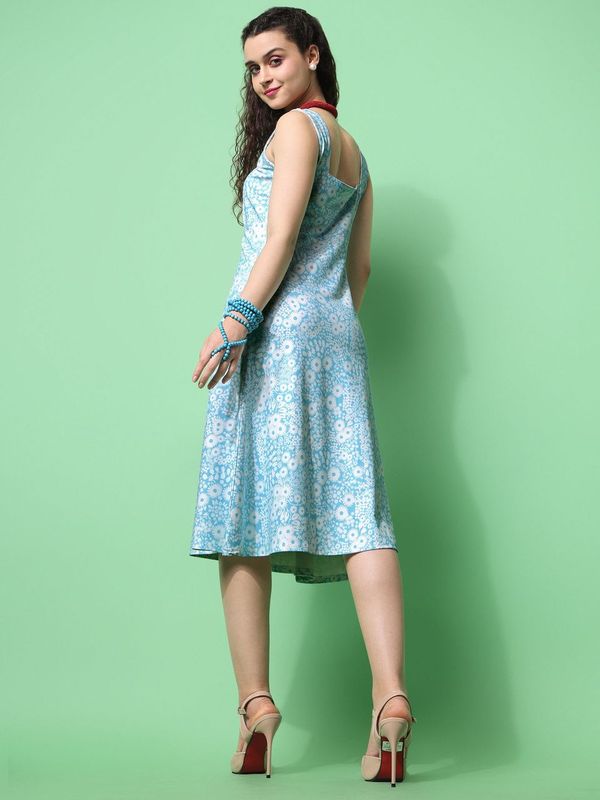 Women Sky Blue Sleeveless Dress