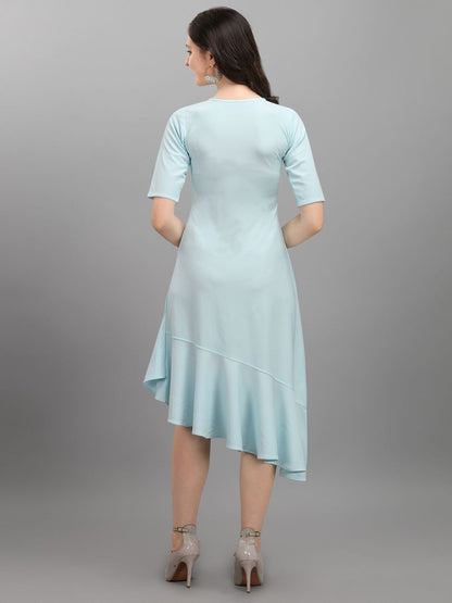 Women Sky Blue Fit and Flare dress