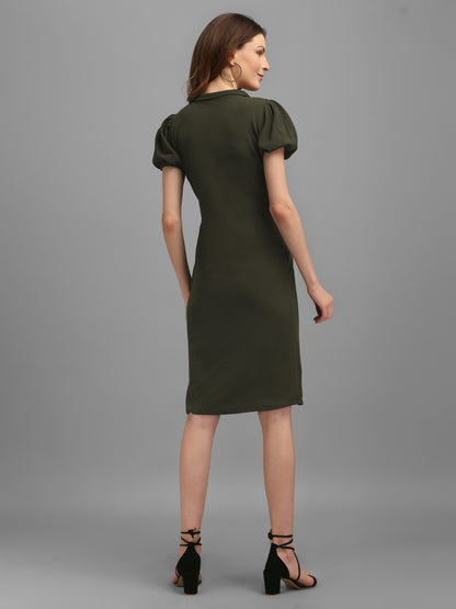 V-Neck Dark-Olive Bodycon Dress