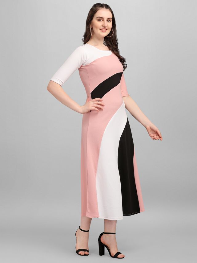 Women Peach & Black Fit & Flare dress
