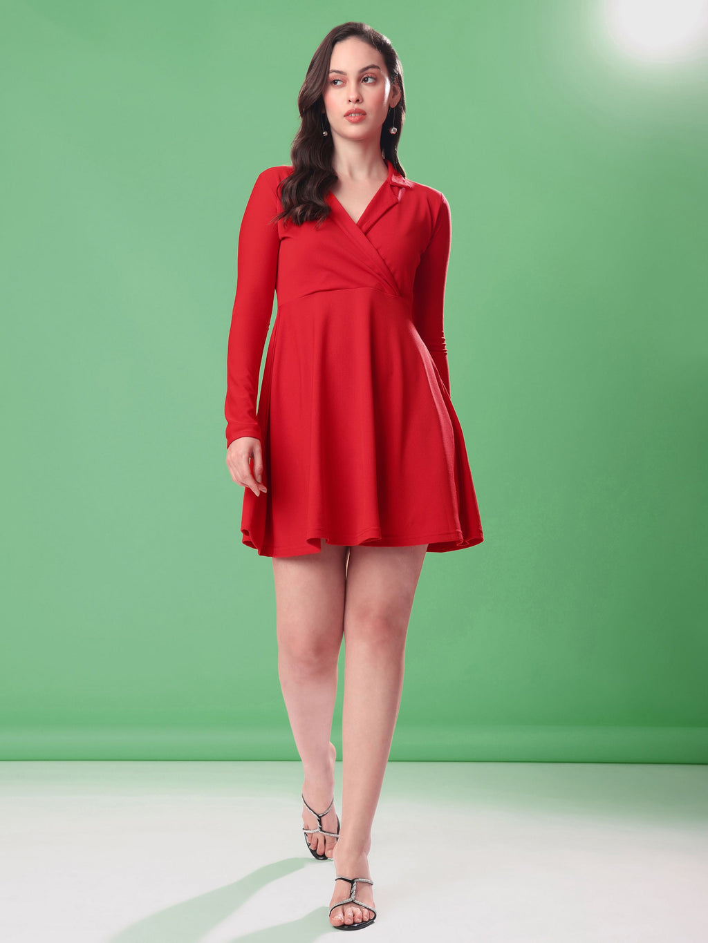 Women's Full Sleeve Fit & Flared Red Dress