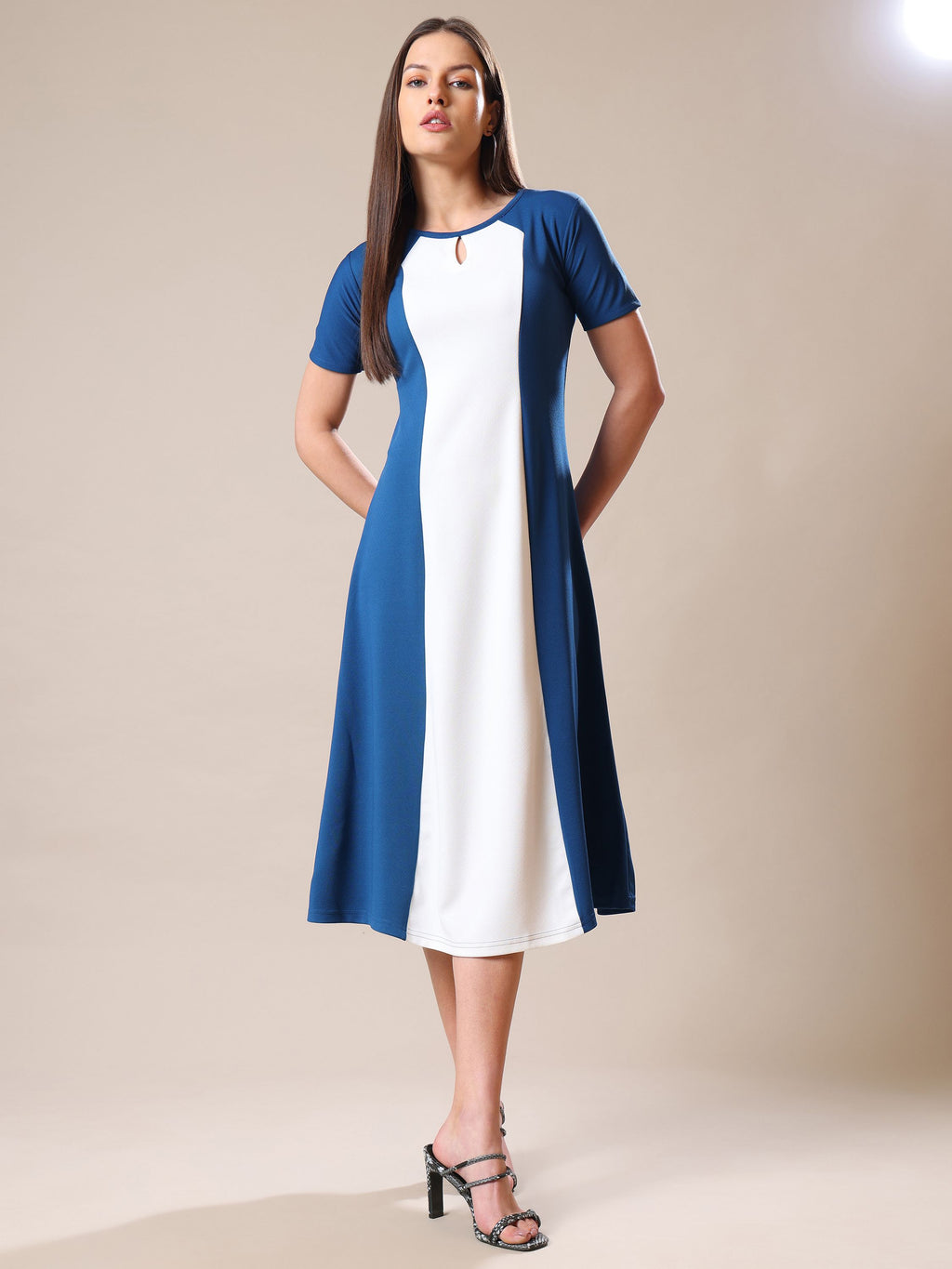 Women's Round Neck Short Sleeve Teal Dress