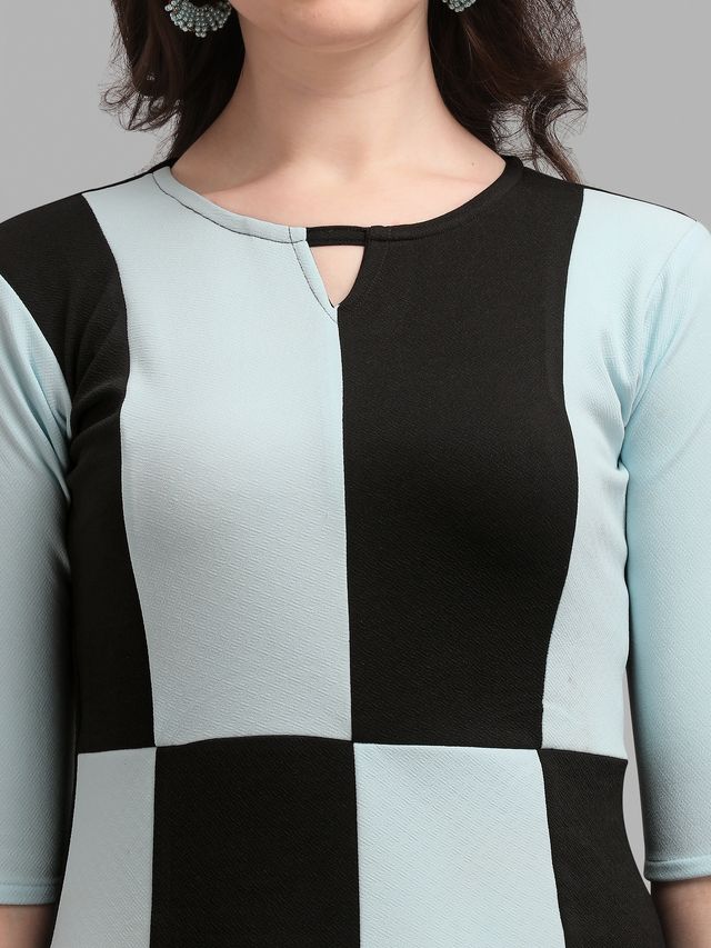 Women Sky Blue & Black Fit & Flare dress