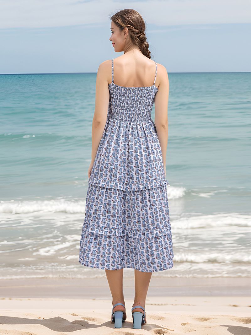 Women's Printed Flare Maxi Blue Dress