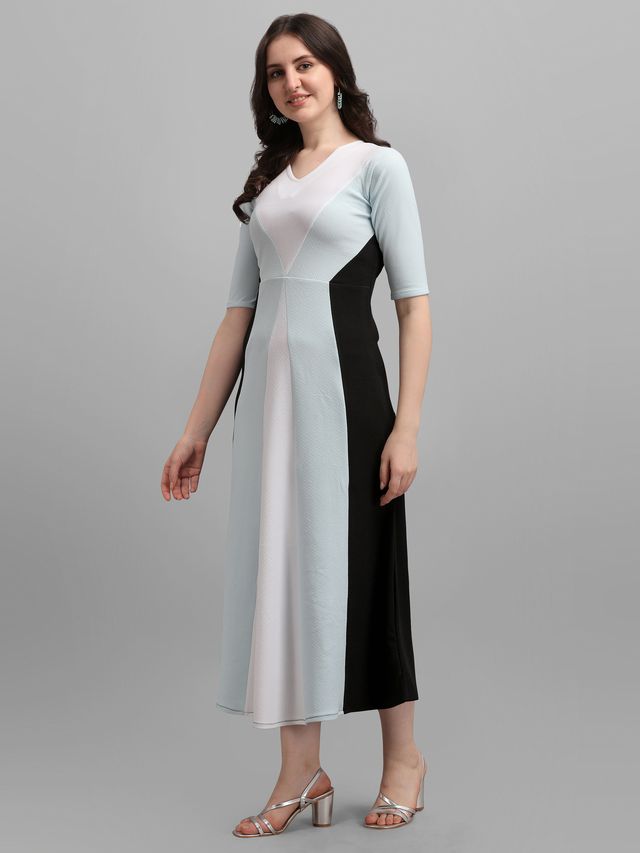 Women Sky Blue & Black Fit & Flare dress