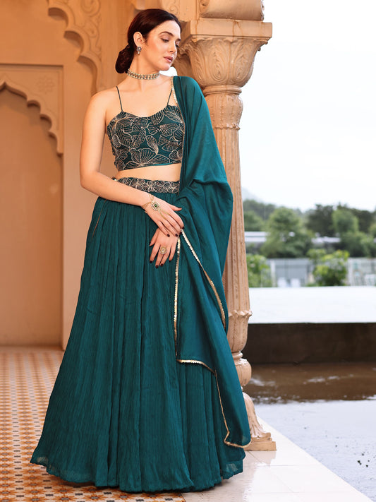 Often With Multiple Pleats Rama Lehenga Choli