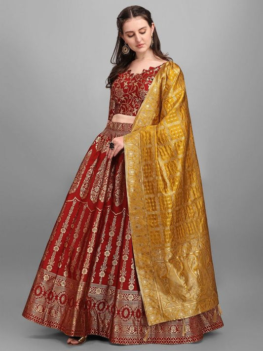 Women Kalidar Maroon Lehenga Choli