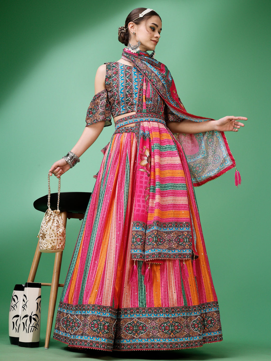 Women Multicolor Embellished  Lehenga