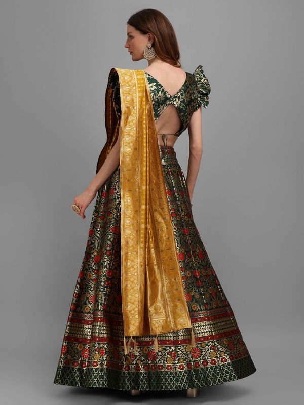 Women Green Self Design Lehenga