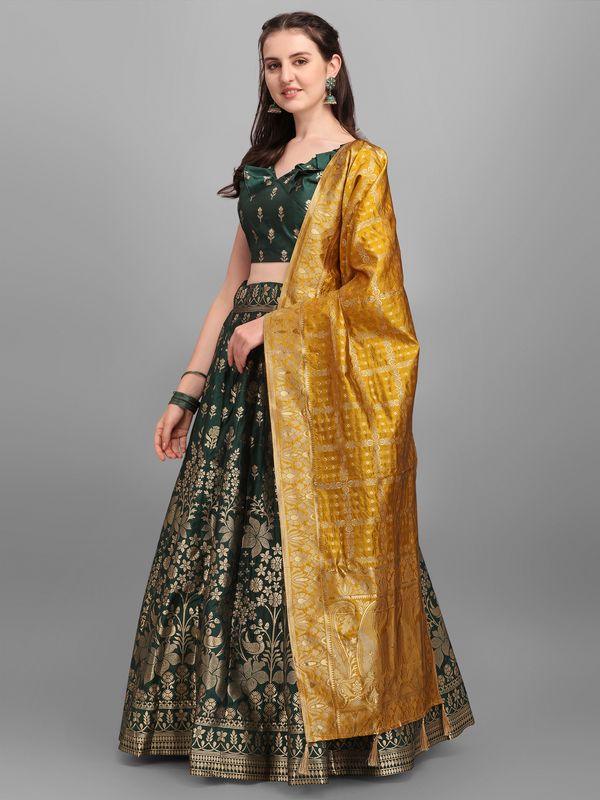 Women Dark Green Printed Lehenga