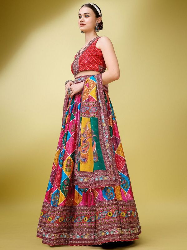 Women Multicolor Embellished  Lehenga