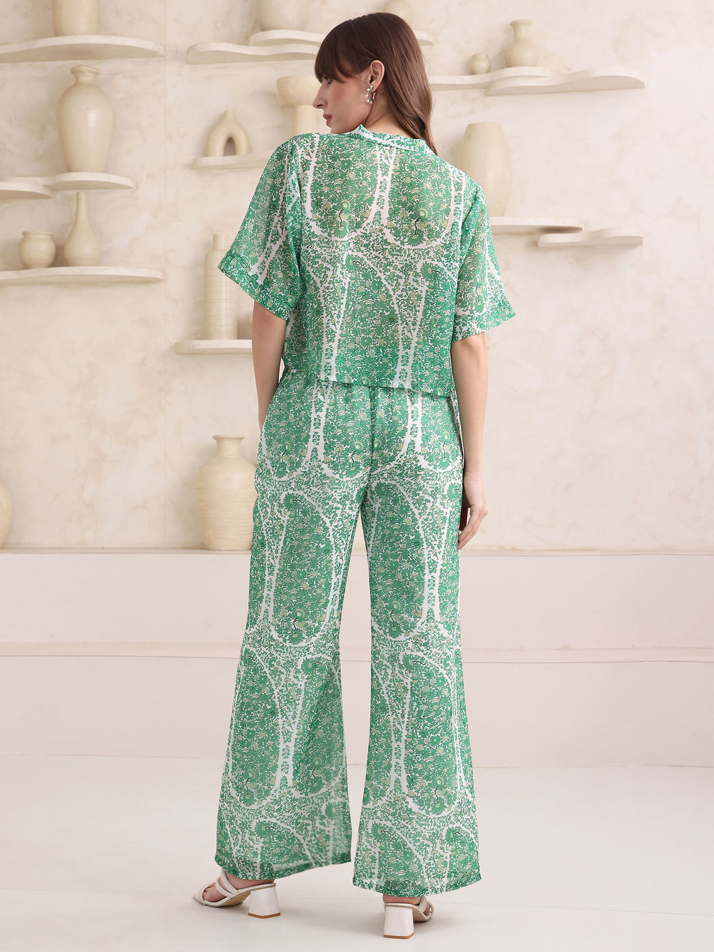 Women's Green Half  Sleeve Top & Trousers  Co-Ords Sets