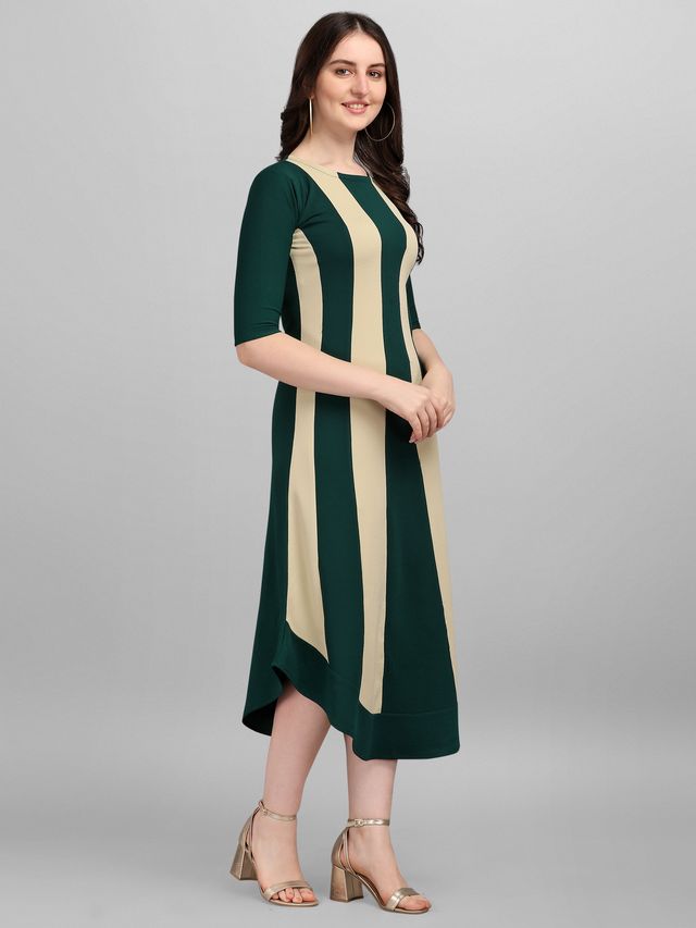 Women Light Olive & Green Fit & Flare dress